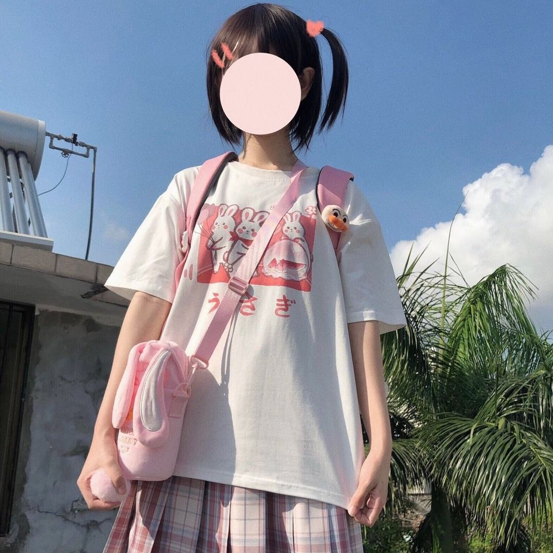 夏季原宿風卡通兔子短袖恤女百搭韓版寬鬆可愛閨蜜上衣學生潮