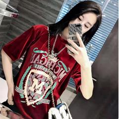 Europe station summer new short sleeve women's print loose and thin with foreign style base coat