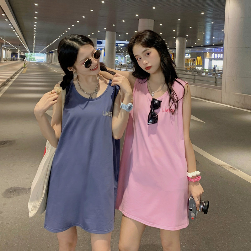 Korean version 2021 summer new letter embroidery sportswear casual versatile loose medium length vest top women's wear
