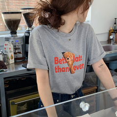 New creative bear lettered print T-shirt casual top short sleeve cotton