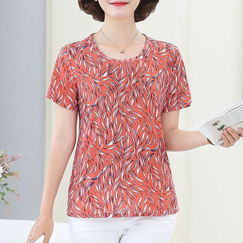 Summer new age reducing large size short sleeve middle-aged and old aged top mother's loose and thin base coat