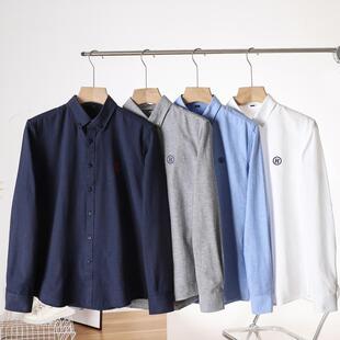 海の外贸男装 减标尾货2024秋冬新品H字母绣标青年牛津纺长袖衬衫
