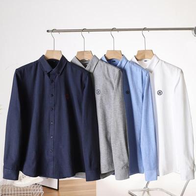 海の外贸男装 减标尾货2024秋冬新品H字母绣标青年牛津纺长袖衬衫