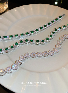 高贵奢华绿宝石爱心手链女超闪