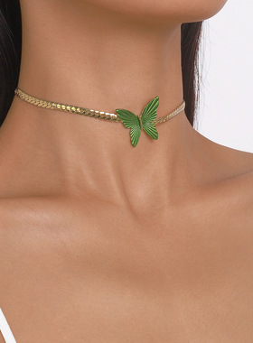 绿色蝴蝶颈链欧美风气质choker