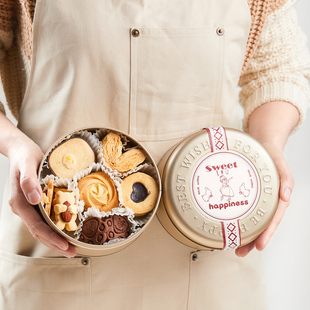 圣诞节曲奇饼干包装 盒铁盒烘焙常温蛋糕新年糖果铁罐可可脆罐子