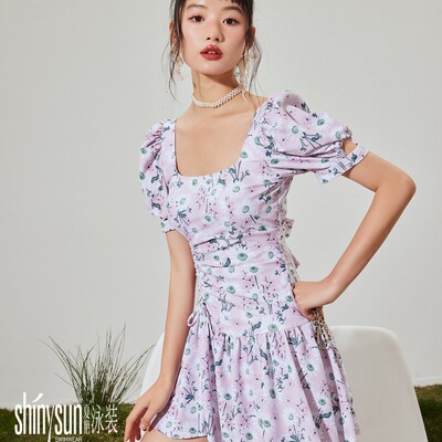 夏艳新款女连体泳衣年冬季温泉休闲平角泳衣22337