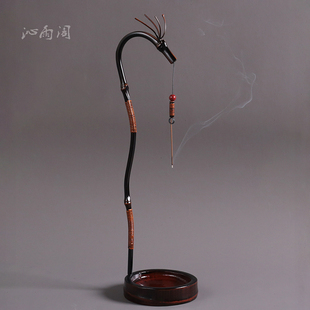 龙吐香老竹丫手工线香插茶室空间装 饰禅意摆件倒挂香薰炉大漆香座