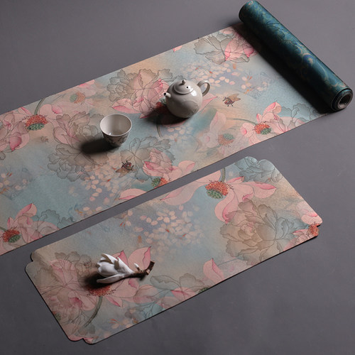 双面加厚桌旗刺绣防水茶席干泡垫