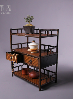实木博古架日式榫卯茶柜紫砂壶展示收纳柜大漆杯架紫竹桌面多宝阁