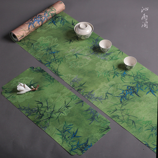 禅意布艺防水桌旗 香云纱双面茶席高端锦缎刺绣干泡垫茶桌布新中式