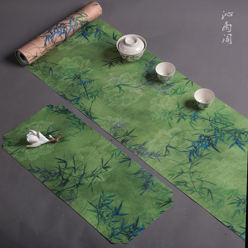 双面茶席高端锦缎刺绣防水桌旗