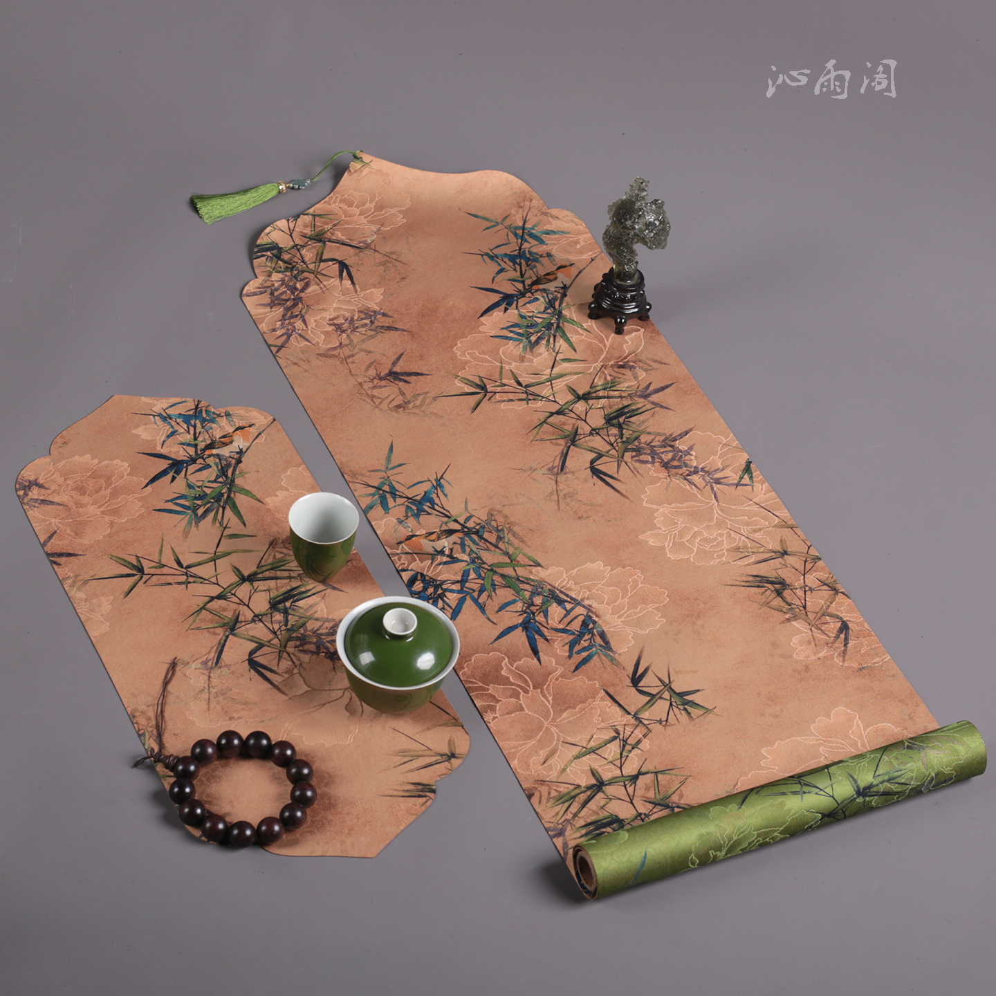 宋画茶席国风禅意桌旗高端主人席