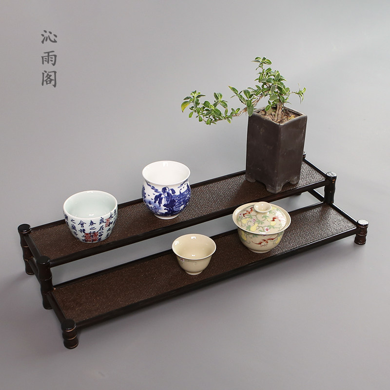 茶棚日式复刻实心竹双层茶杯架做旧茶具紫砂壶展示置物博古架茶盘,餐饮具,茶盘,淘宝优惠券,粉丝福利购,淘宝优惠卷