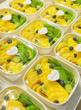 正方形牛皮纸白色一次性水果打包盒食品级轻食沙拉外卖果切盒