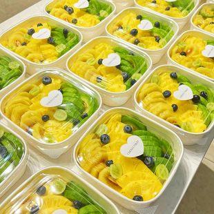 正方形牛皮纸白色一次性水果打包盒食品级轻食沙拉外卖果切盒