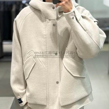 24年冬款Liberclassy韩国代购乳白色连帽羊毛短款鹅绒羽绒服外套
