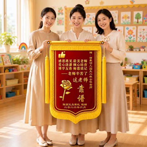 锦旗定制感谢幼儿园老师高档定做制作订做高端古韵学校培训小学初