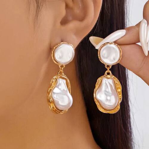 Elegant Metal Irregular Pearl Drop Earrings for Women  New n