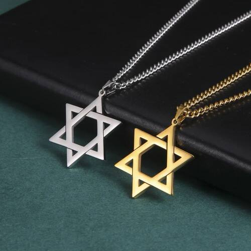 Amulet David Star Men Pendant Necklace Gold Color Kabbalah J