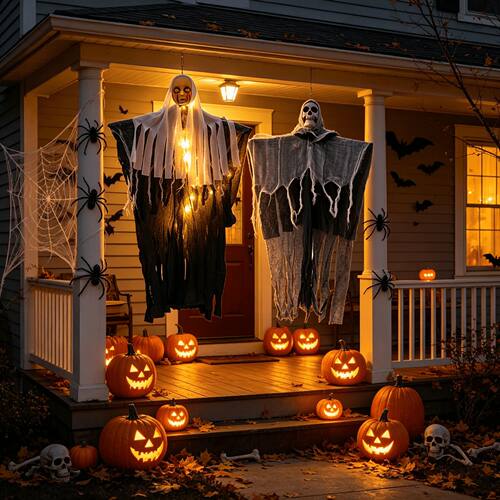 Halloween Hanging Skeleton Ghosts with LED Lights, Glowing F