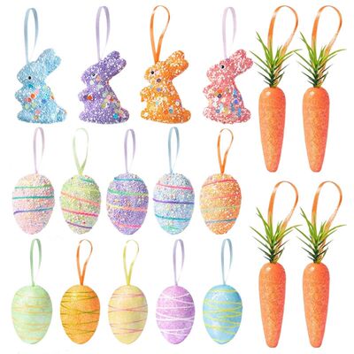 Easter e Hanging Ornament Painted Foam Eggs Rabbit Carrot Pe