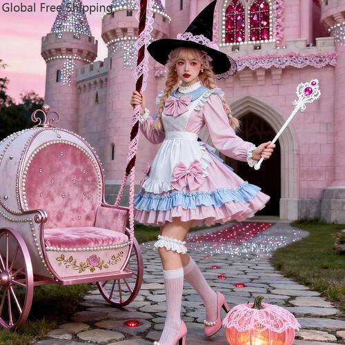 Cute Pink Lolita Maid Costume Anime Theme Cafe Work Clothes