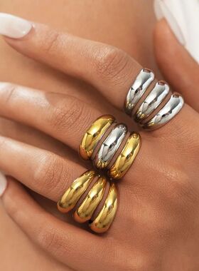 Stainless Steel Circle Hollow Opening Rings for Women Punk M