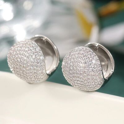 Elegant Silver Color White CZ Hoops Women's Earrings Geometr