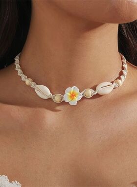 Bohemia Conch Beads Braided Necklaces For Women Pink Green C