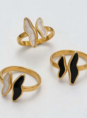 Stainless Steel White Drip Oil Double Layered Wave Open Ring