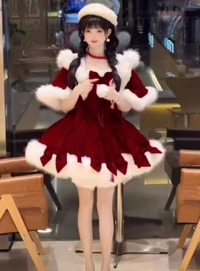 Japanese Christmas Winter Red Lolita Princess Puffy Dress Ch