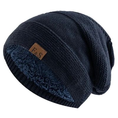 Casual Fur Lined Winter Beanie Cap Thick Warm Windproof Slou