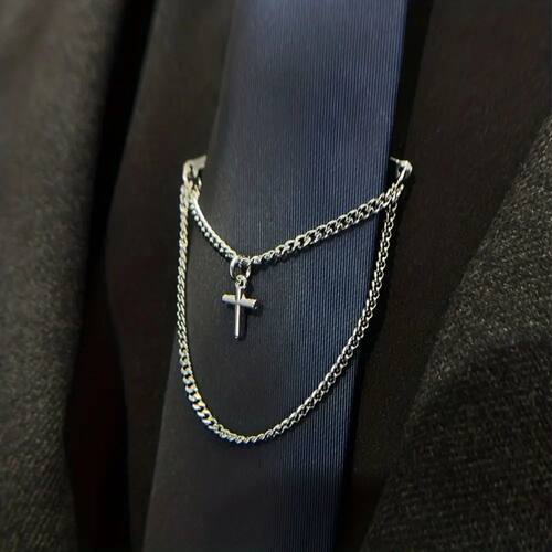 Creative Gift Silver Color Men's Tie Chain Brass Easy to Use