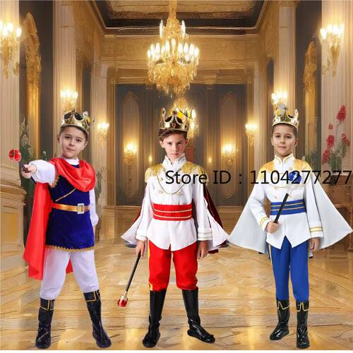 Boy's King Prince Cosplay Costume Prince Crown Scepter Cloak