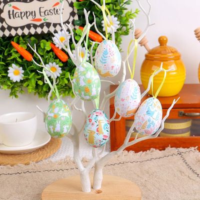 6PCS Easter Egg Pendant DIY Woven Basket Painted Egg Decorat