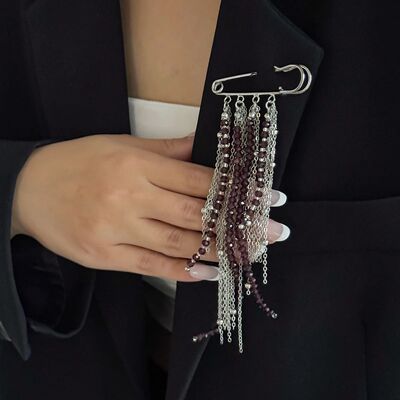 Exaggerate Wine Red Bead Long Tassel Chain Brooch for Women