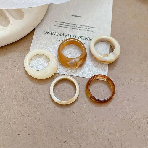 5-Piece Set Retro Resin Leopard Print Irregular Stacked Ring