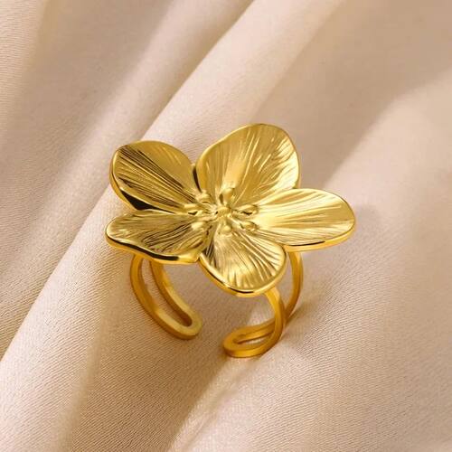Elegant Stainless Steel Gold Color Big Bloom Flower Rings fo