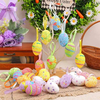 6pcs Easter Egg Ornaments Colorful Foam Easter Egg Pendant 2