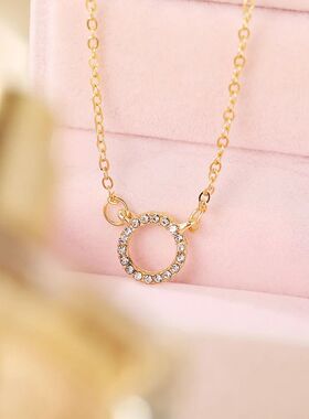 Simple Crystal Circle Pendant Necklace, Gold Color ndy & Ele