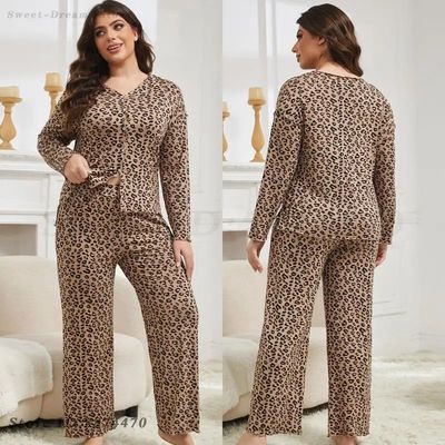 Large Size 5XL Modal Pajamas Set Sexy Leopard Print Sleepwea