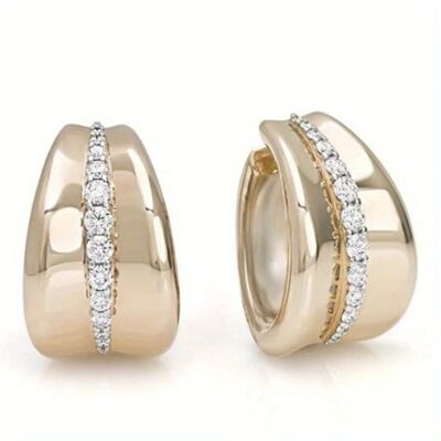Classic Gold Color Inlaid Cubic Zirconia Copper Hoops Women'