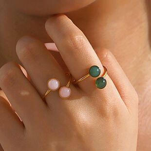 Stainless Steel Pink Green Natural Stones Rings for Women Ad