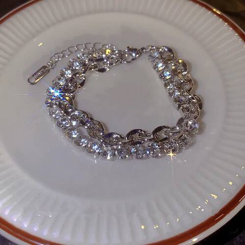 New Luxury Zircon Double Layer Silver Colour Bracelet Women'