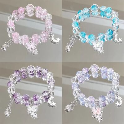 Sweet Purple Crystal Butterfly Bracelet for Women Simple Hea