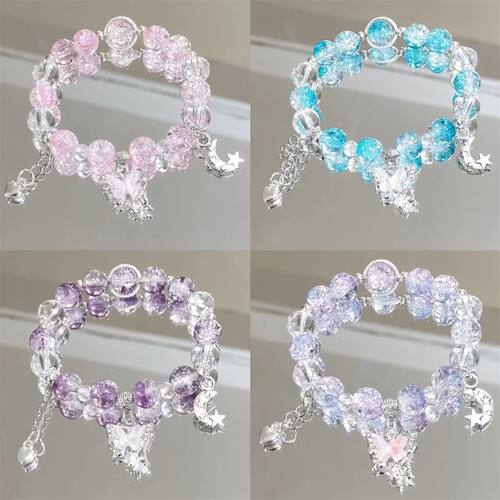 Sweet Purple Crystal Butterfly Bracelet for Women Simple Hea