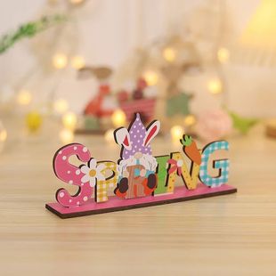 2Pcs Wooden Home Decor Ornaments Easter Table Sign for Desk