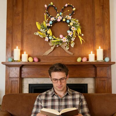 Easter Bunny Wreath Berries Eggs Flower Welcome Decor Easter