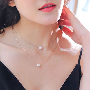 Double Layer Chandel Necklace Meatl Beaded with Imitation Pe